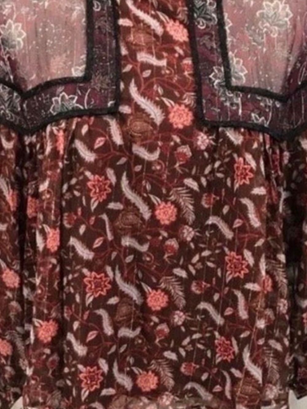 Zara ZW Collection Burgundy Floral Sheer High-Neck Blouse - Picture 3 of 11